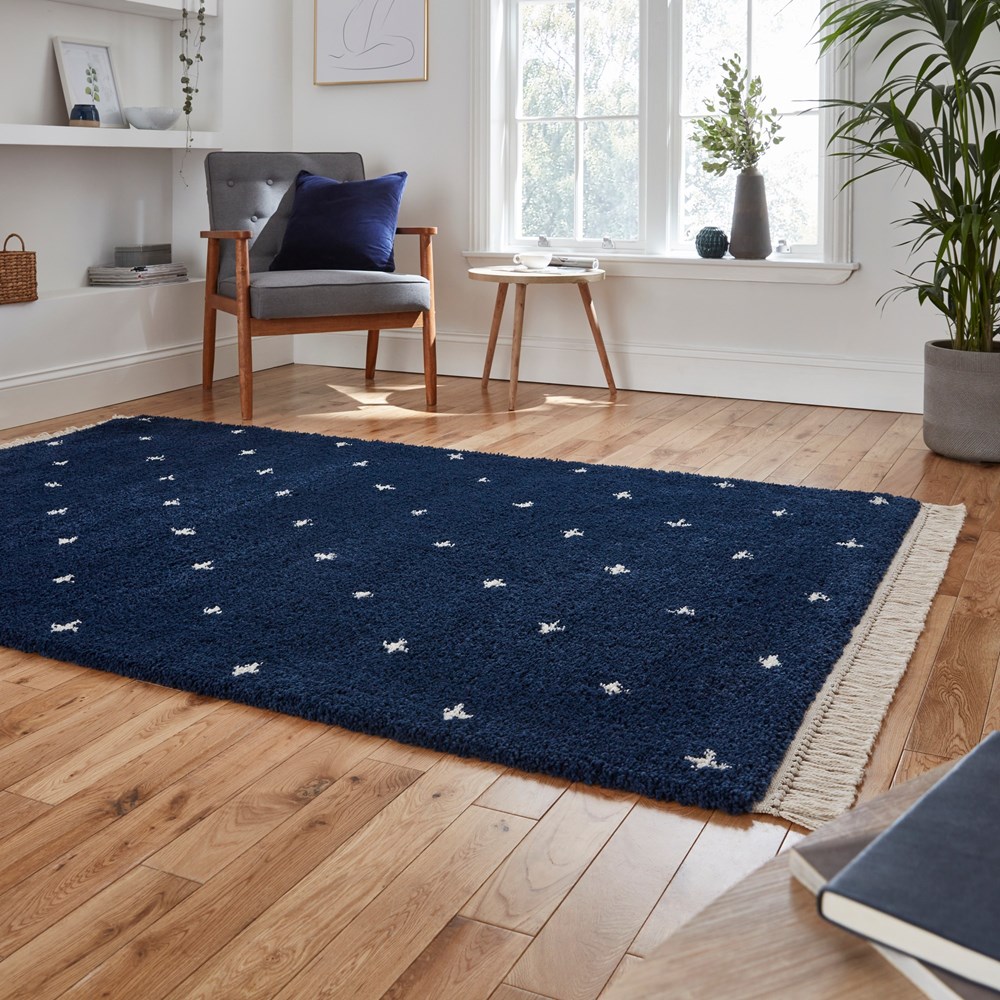 Boho A475 Rugs in Navy Blue